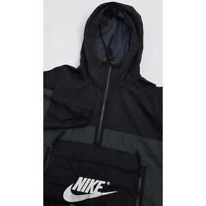 Nike Air Mens Anorak Jacket Black Grey Hooded Quarter Zip Windbreaker Medium
